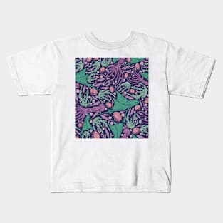 Purple and Green Sea Life Design Kids T-Shirt